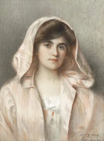 Portrett av en ung dame i en rosa kappe