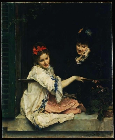 Flickor vid ett fönster ca 1875