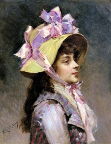 Retrato de uma senhora com fitas rosa