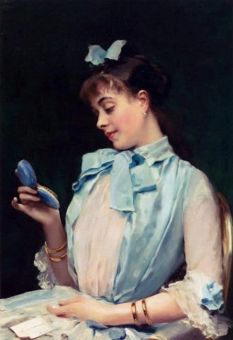 Porträtt av Aline Masson i blått ca 1885-88