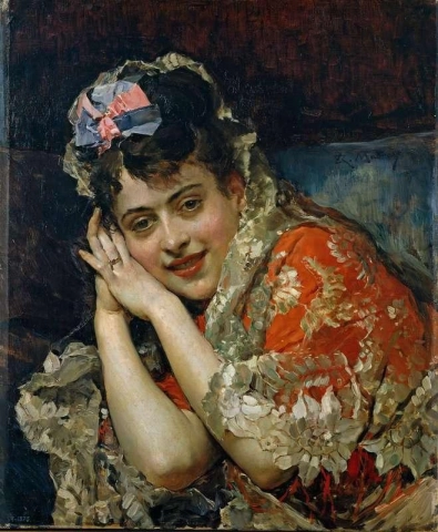 La modella Aline Masson con una mantiglia bianca, 1875 circa