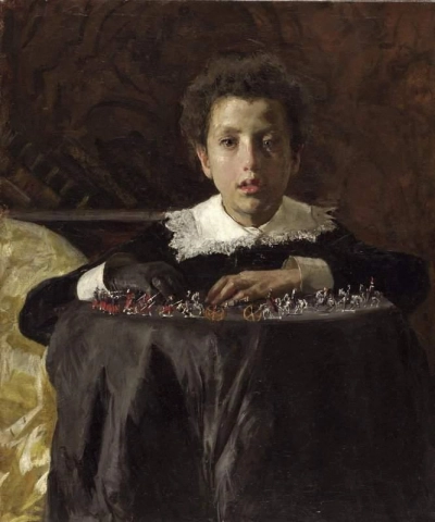 Gutt med lekesoldater ca. 1876