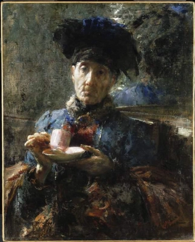 お茶を飲む老婦人 1907 年頃
