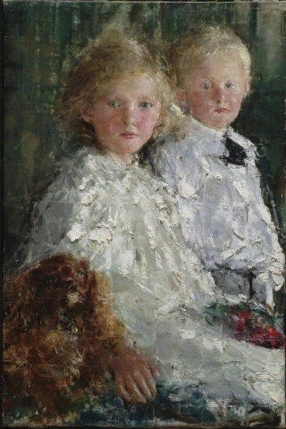エリザベスとチャールズ・ヘドワース・ウィリアムソンと犬の肖像 1907 年頃