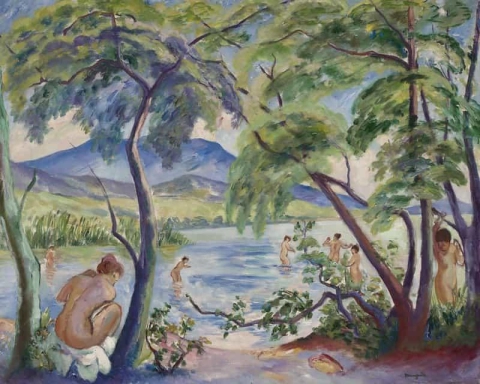 목욕하는 사람들이 있는 풍경 Colombier 1917