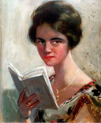 Ett porträtt av en elegant dam som läser 1926