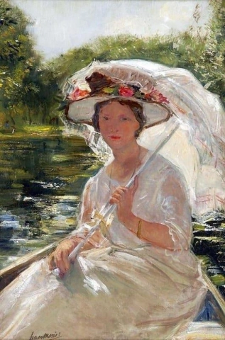 Een portret van Cornelia Maris-den Breejen met parasol, 1904