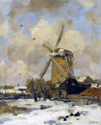 Un mulino a vento in un paesaggio invernale 1888