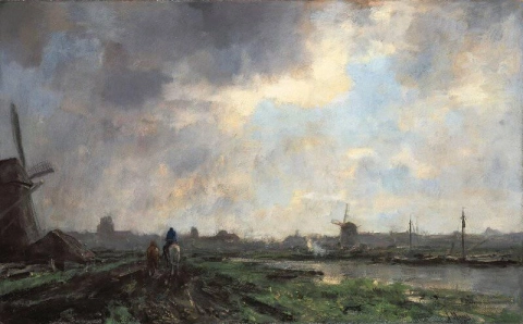 牽引馬のあるオランダの風景 1891 年頃