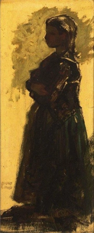 一个女孩站着的肖像，约 1870 年