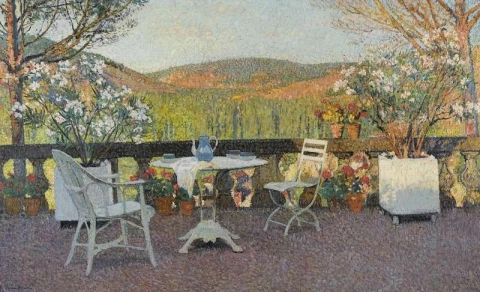 وقت الشاي على شرفة ماركايرول، كاليفورنيا، 1930