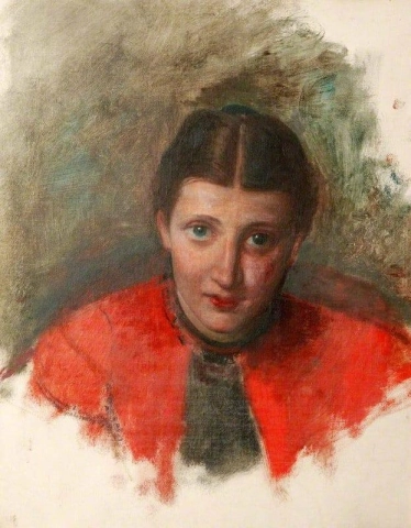 La esposa del artista con una capa roja