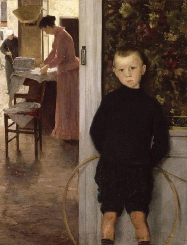 Vrouw en kind in een interieur, 1890