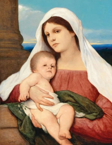 Madonna col Bambino in un paesaggio aperto prima del 1900