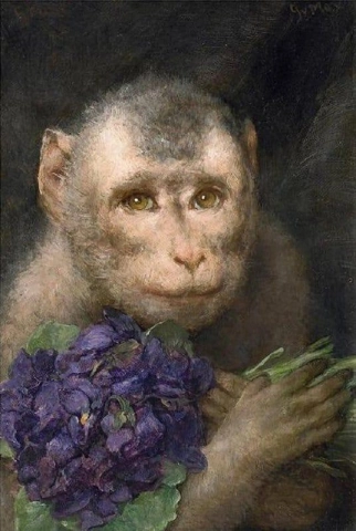 Apina Kukkakimpun kanssa