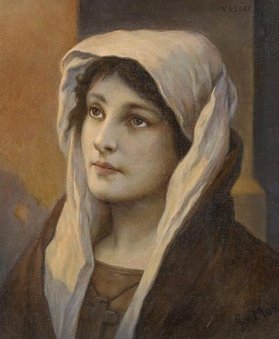 Portret van een jonge vrouw in het vroege avondlicht na 1900