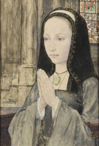 Mujer rezando tres cuartos