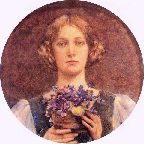 Ung jente med en bukett fioler 1909