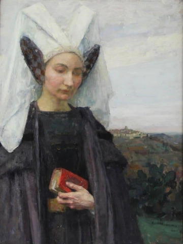 Dame in middeleeuws kostuum ca. 1913