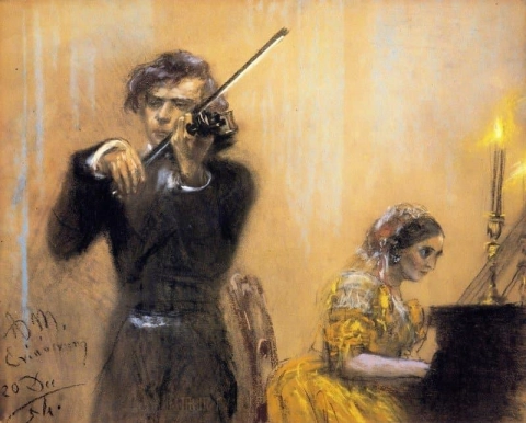 كلارا شومان وجوزيب يواكيم في حفل موسيقي عام 1854