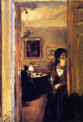 Wohnzimmer mit der Schwester des Künstlers 1847