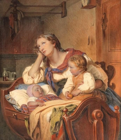 A Mother At The Cradle Of Her Sick Child