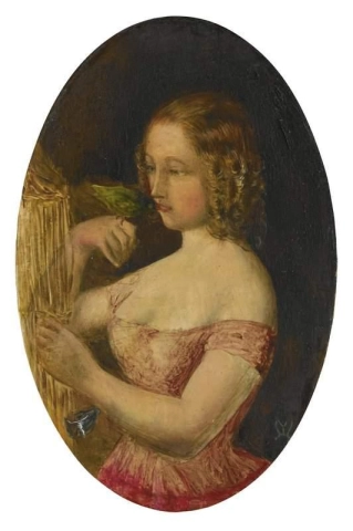 Ein Mädchen und ein Vogel, ca. 1848-50