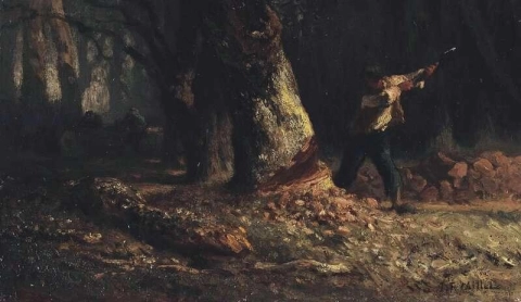 Vedhuggare i skogen ca 1850-52