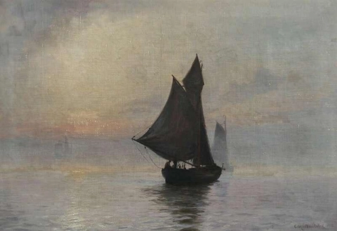 霧深い天気の帆船のある海の風景 1913