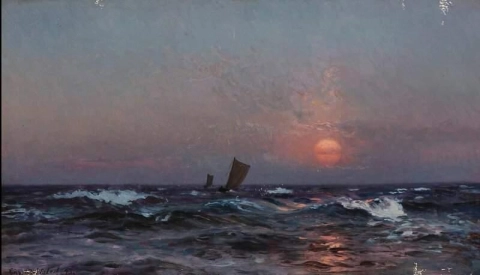 Две парусные лодки на море на закате 1893 1