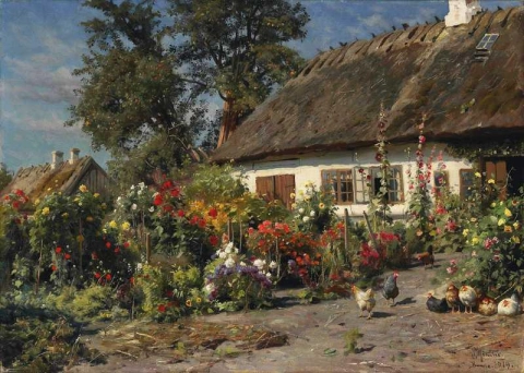 A Cottage Garden With Chickens 1919