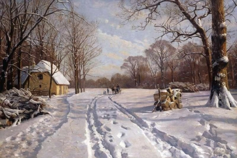 冬景色の中をそりで走る 1915