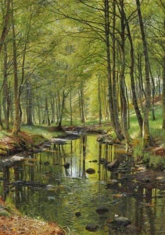 Een lentedag bij een beekje in het bos bij Moesgaard nabij Aarhus, 1890