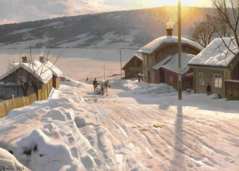 En solrik vinterdag i Lillehammer Norge 1916