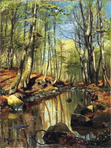树木繁茂的河流景观 1892