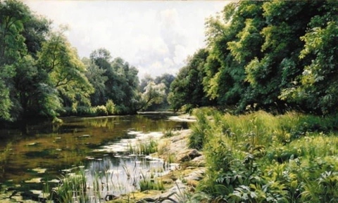 树木繁茂的河景 1908