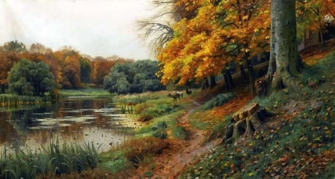 秋の風景の中の鹿 1918