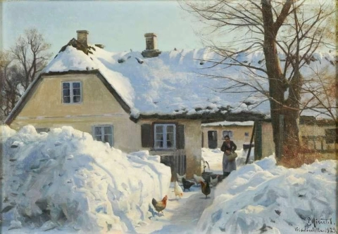 Alimentando pollos en la nieve 1929