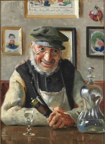 Interior With An Old Man Enjoying His Pipe And An Akvavit 1894