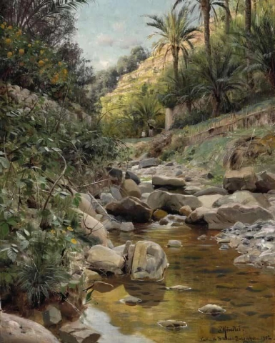 Italienische Landschaft aus einem Tal in Sasso-Bordighera 1902