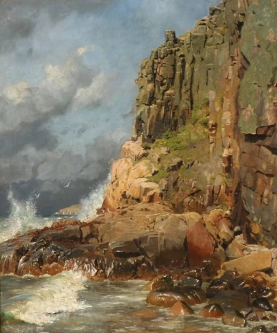 Jons Kapel en la isla de Bornholm en la distancia Hammerknuden 1881