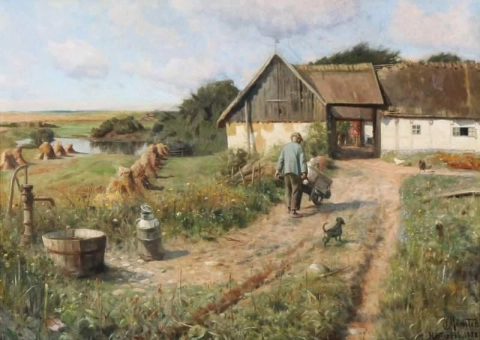 農場で働く農夫のいる風景 1938