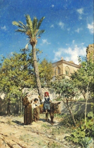 Außerhalb des Palazzo St. Stefano in Taormina auf Sizilien 1886