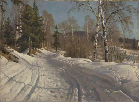 Solklar Vinterdag Ved Langseth - Lillehammer Norge 1919