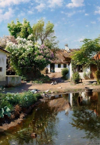 Spring Day At A Thatched House With Blooming Lilacs 1925