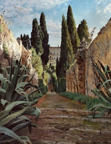 Stufen führen zur Villa D Este. Blick vom Tivoli in der Nähe von Rom