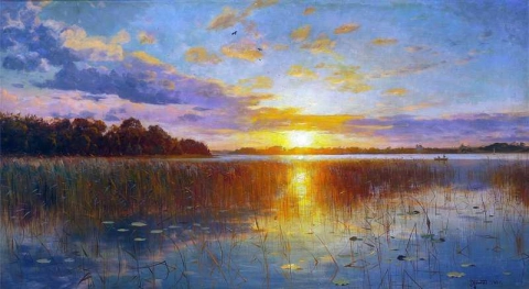 Sunset Over A Danish Fiord. At Dusk 1901