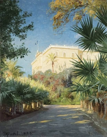 Вид на Королевский дворец из Королевского сада, Афины, Греция, 1893 г.