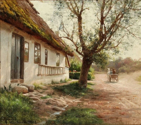 View From A Village Street In Jorlunde With A Thatched Cottage 1916