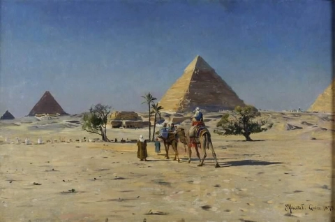 Uitzicht op de piramides van Gizeh buiten Caïro, 1893